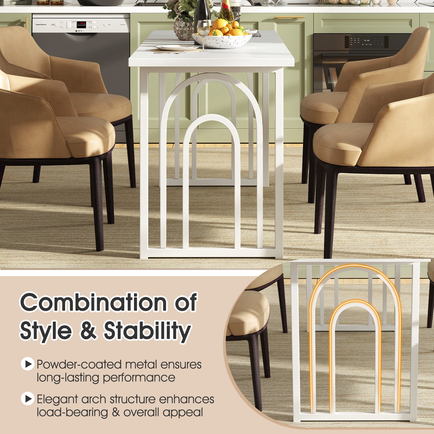 Dining Table for 6-8 People 63 Inch Rectangular Farmhouse Kitchen Table, White Dining Tables at Gallery Canada