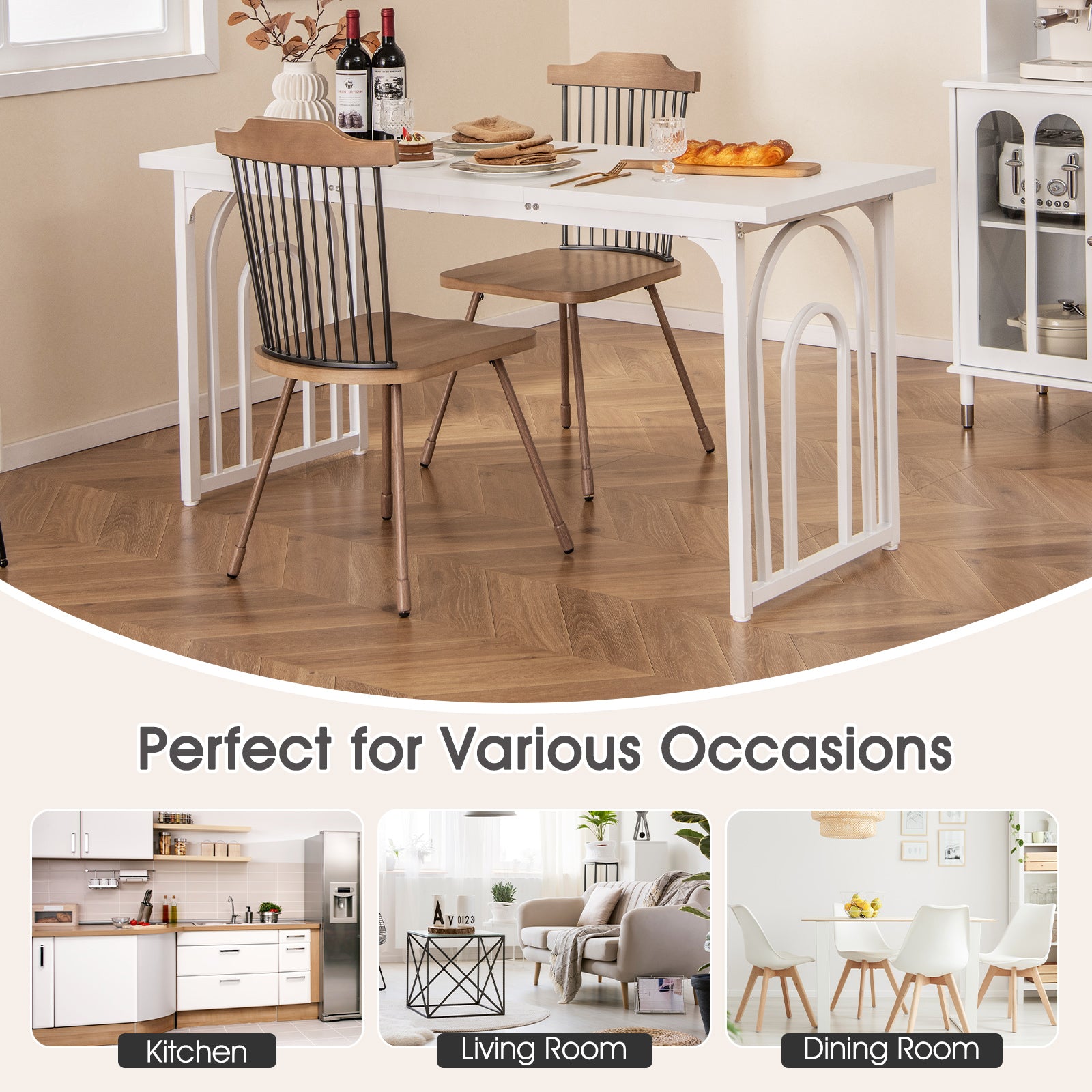 Dining Table for 6-8 People 63 Inch Rectangular Farmhouse Kitchen Table, White Dining Tables at Gallery Canada