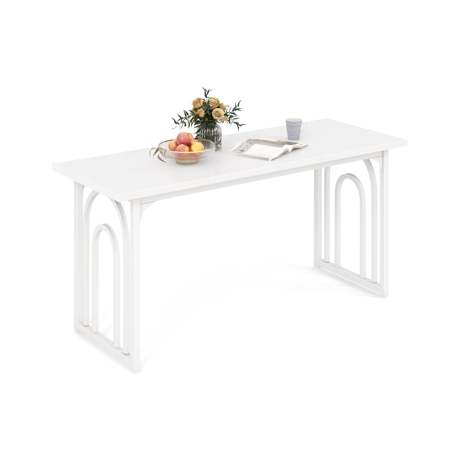 Dining Table for 6-8 People 63 Inch Rectangular Farmhouse Kitchen Table, White Dining Tables at Gallery Canada