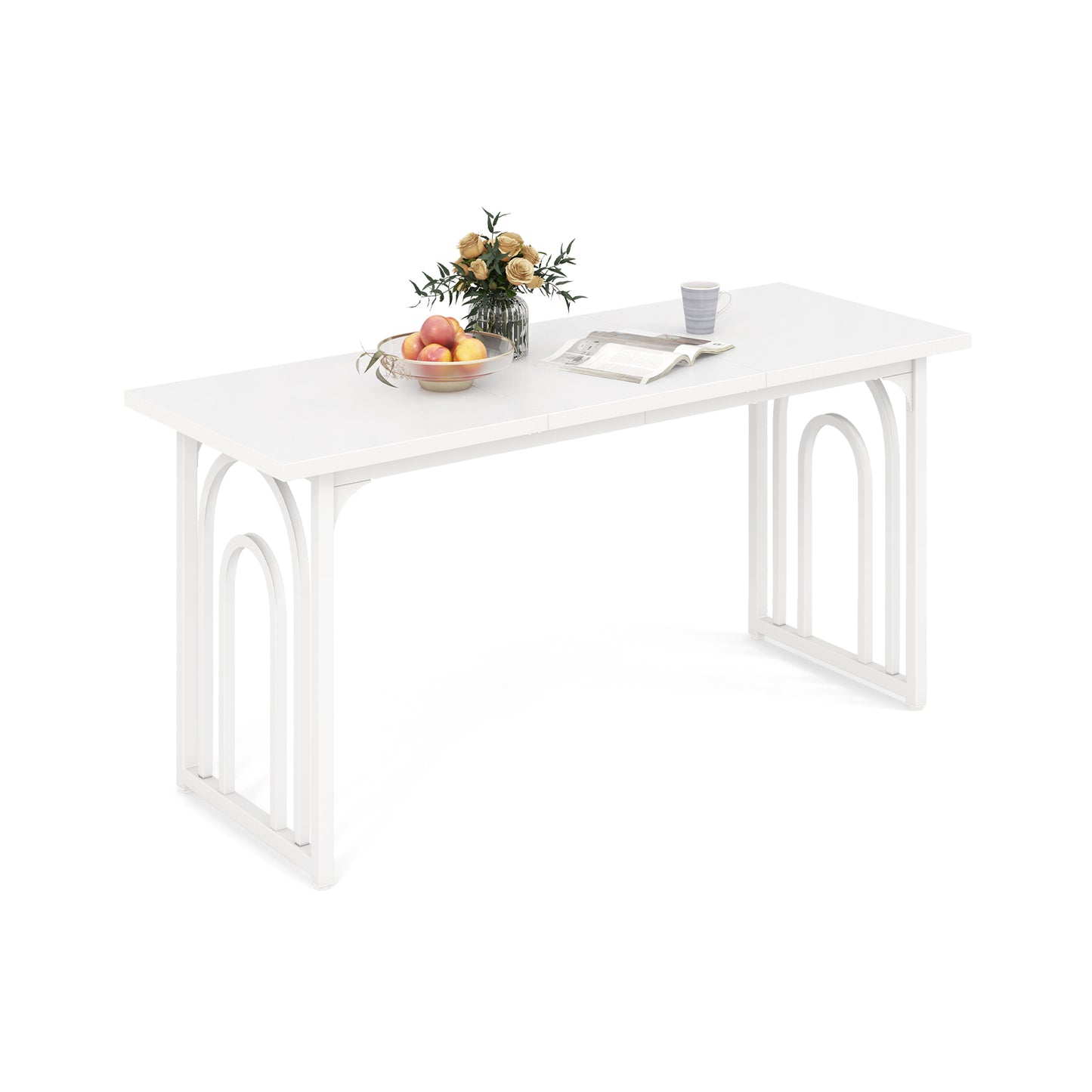 Dining Table for 6-8 People 63 Inch Rectangular Farmhouse Kitchen Table, White Dining Tables at Gallery Canada