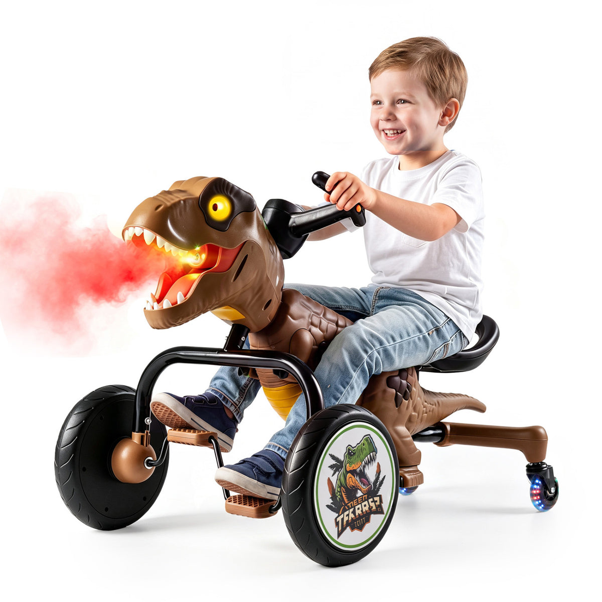 Dinosaur Drift Tricycle Lights Spray 360 Spin, Brown Push & Pedal Ride On Toys at Gallery Canada