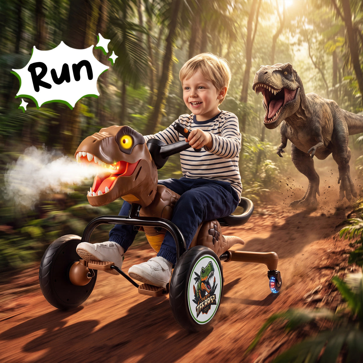 Dinosaur Drift Tricycle Lights Spray 360 Spin, Brown Push & Pedal Ride On Toys at Gallery Canada