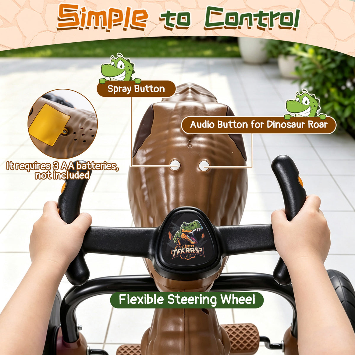 Dinosaur Drift Tricycle Lights Spray 360 Spin, Brown Push & Pedal Ride On Toys at Gallery Canada