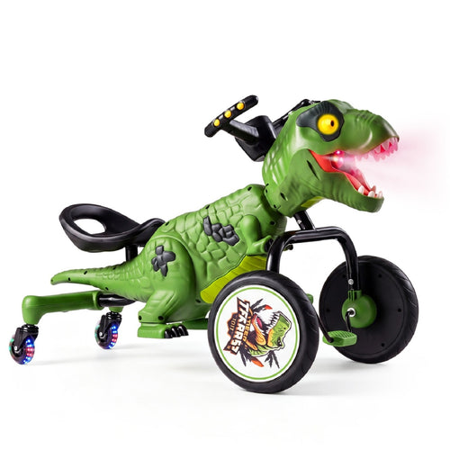 Dinosaur Drift Tricycle, 360-Degree Spin, Lights, Spray, Green