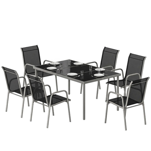 7 Piece Garden Dining Set With Rectangular Table & 6 Stackable Chairs