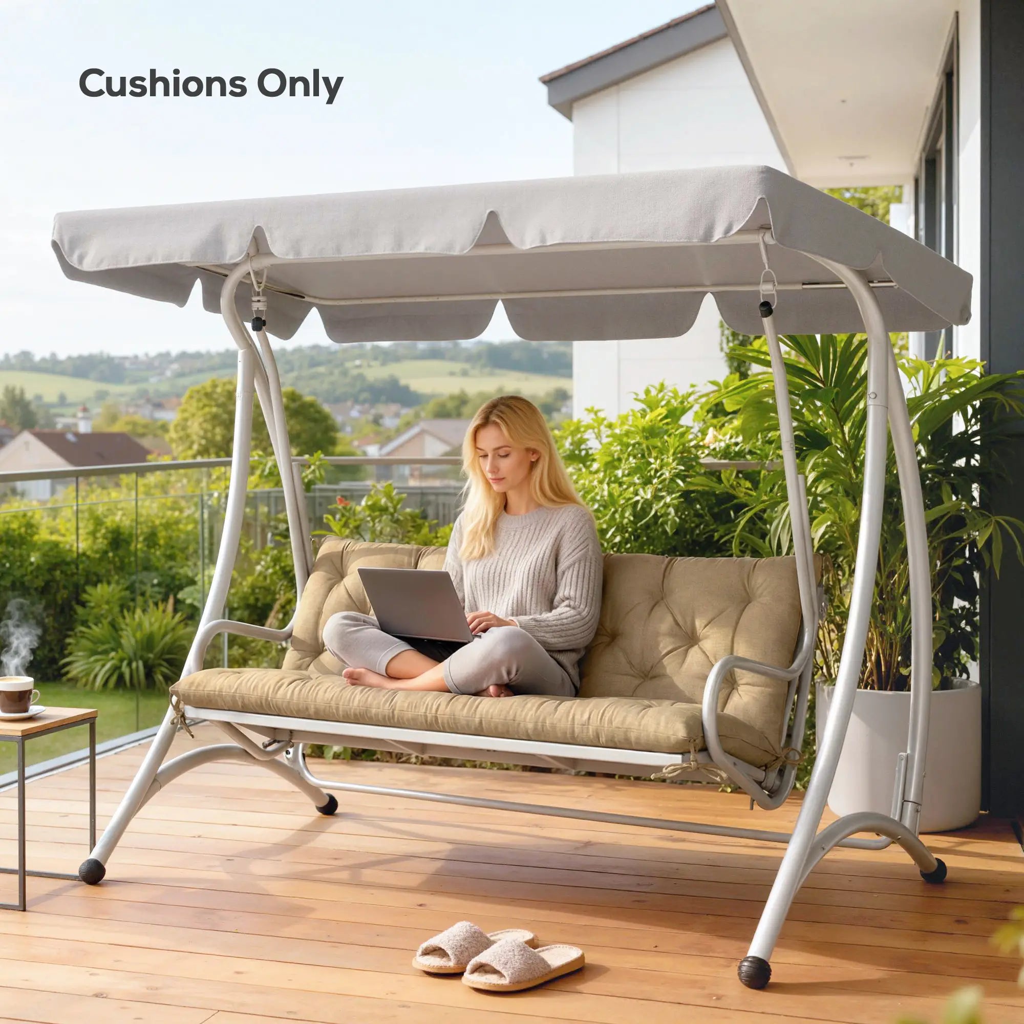 3-Seater Bench Swing Replacement Cushions, Patio Garden, Beige Patio Chair Cushions at Gallery Canada