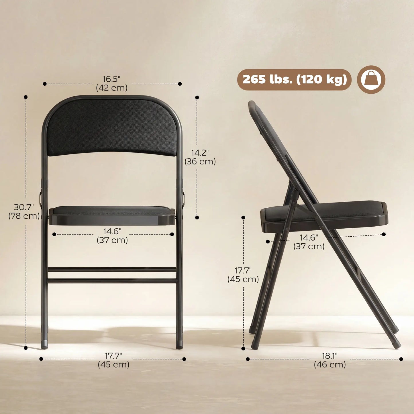 Metal Foldable Chairs, Set of 2, Linen Fabric Padded, Black Patio Chairs at Gallery Canada