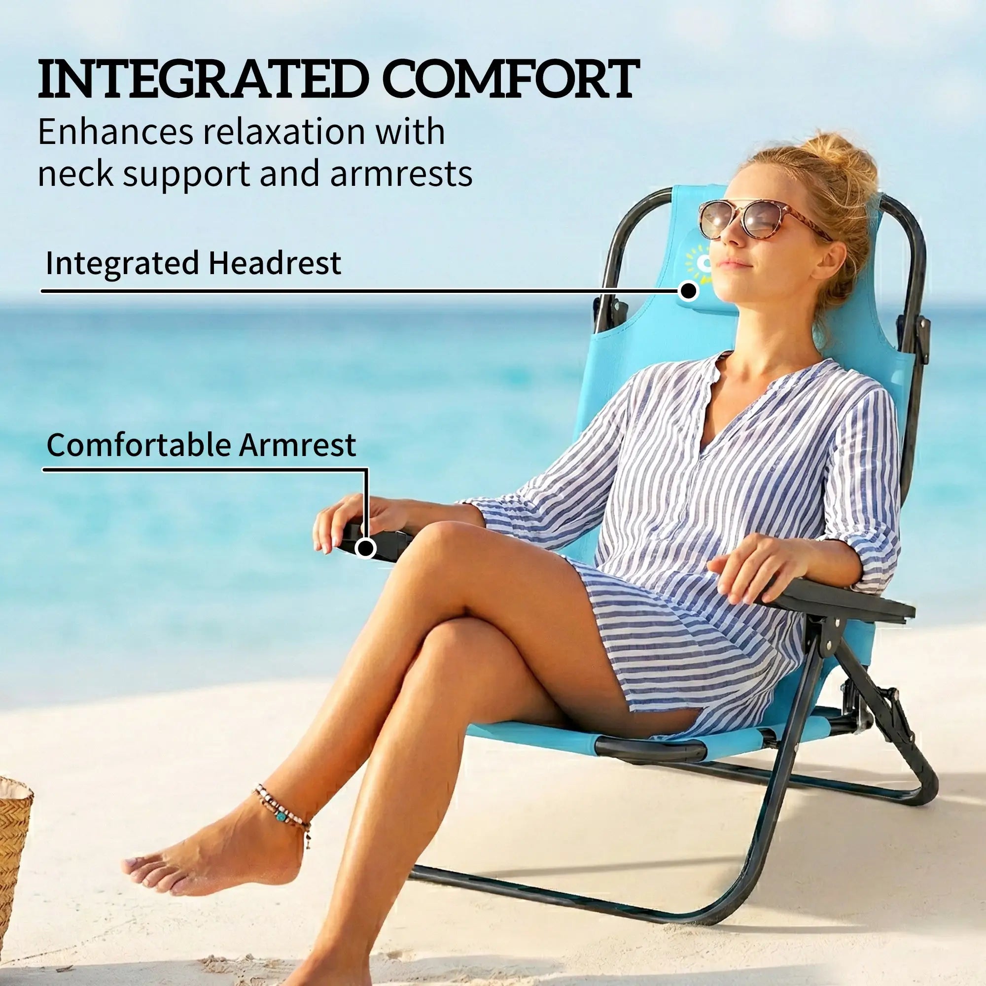 2 Beach Chairs, 5-Position Adjustable, Folding Camping Chair, Light Blue Beach Accessories at Gallery Canada
