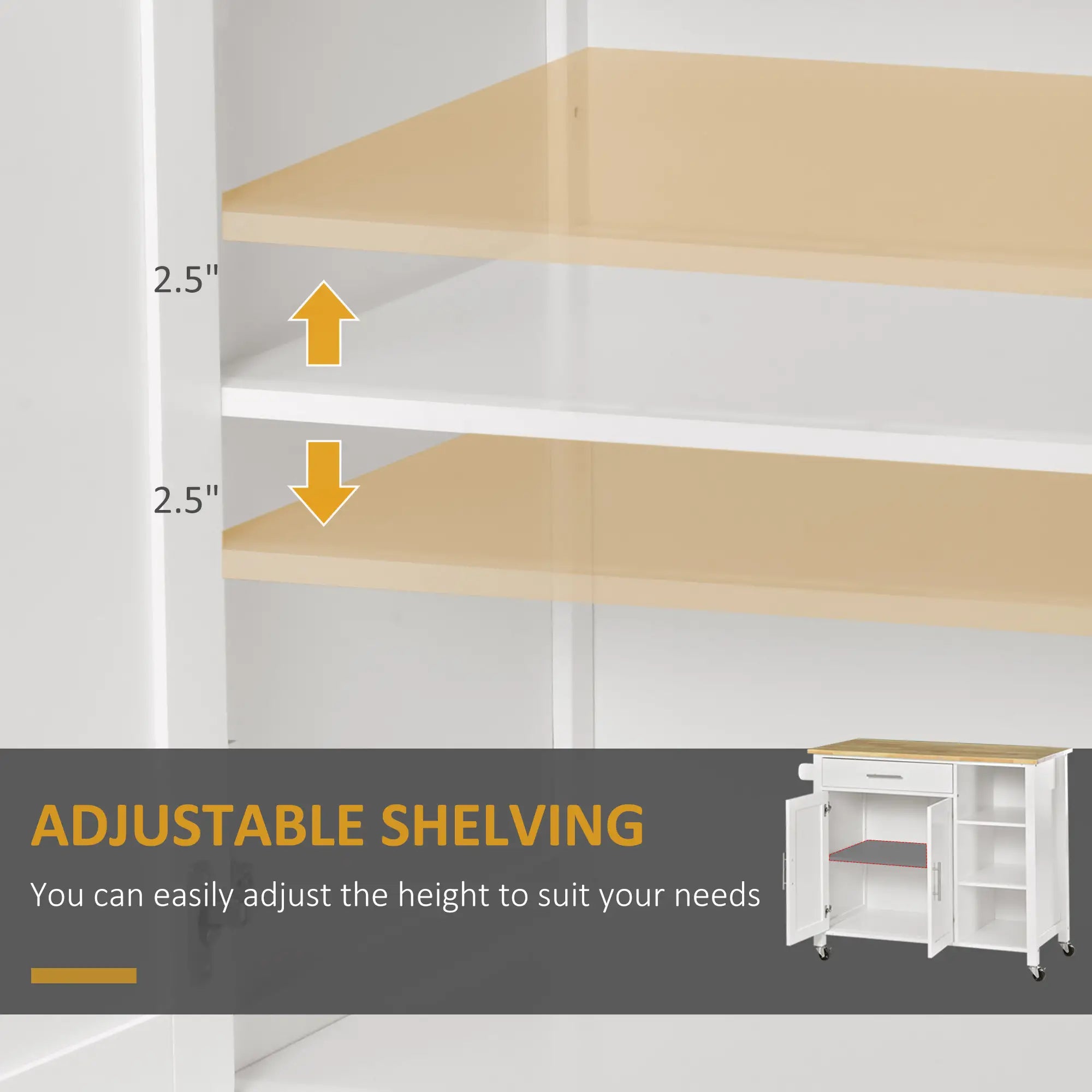 Wooden Rolling Kitchen Island, 360° Swivel Wheels, Drawer, Towel Rack, White Kitchen Islands & Kitchen Carts at Gallery Canada