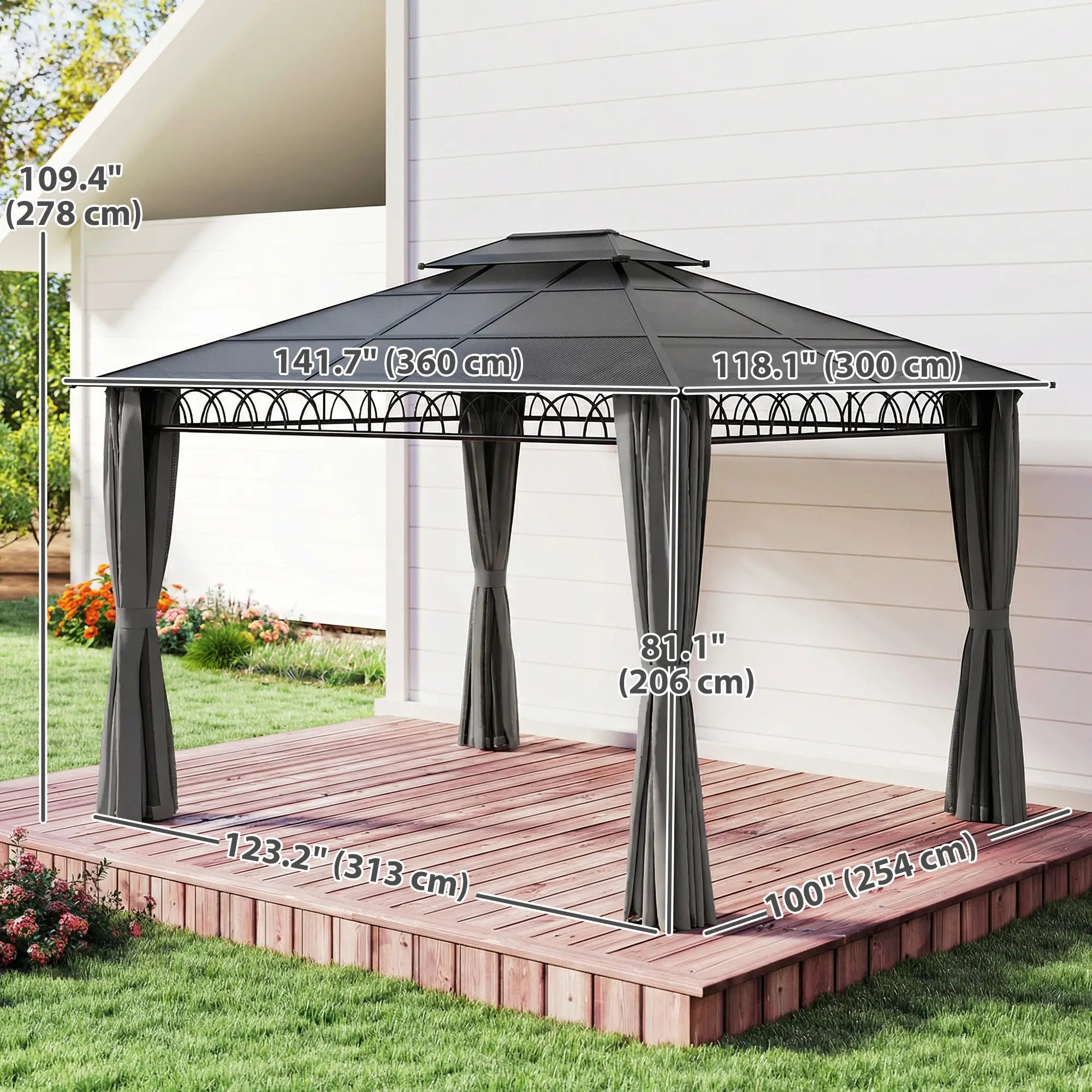 10' x 12' Outdoor Gazebo, Double Roof Hardtop, Polycarbonate Roof, Steel Frame Gazebos at Gallery Canada