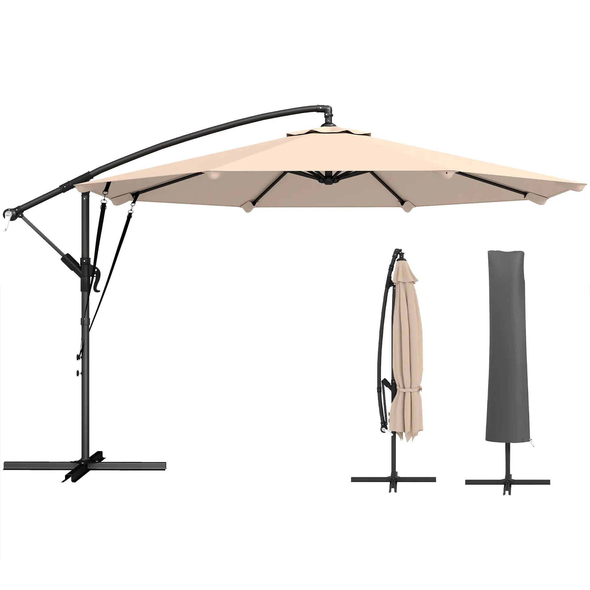 10FT Cantilever Patio Umbrella, 8 Ribs With Cover, Wind Ropes, Khaki Offset Cantilever Umbrellas at Gallery Canada