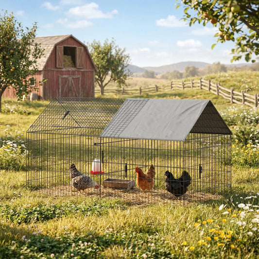 Large Metal Chicken Coop, Water-Resistant Anti-UV Cover, 4 Doors Chicken Coops Black, Grey at Gallery Canada