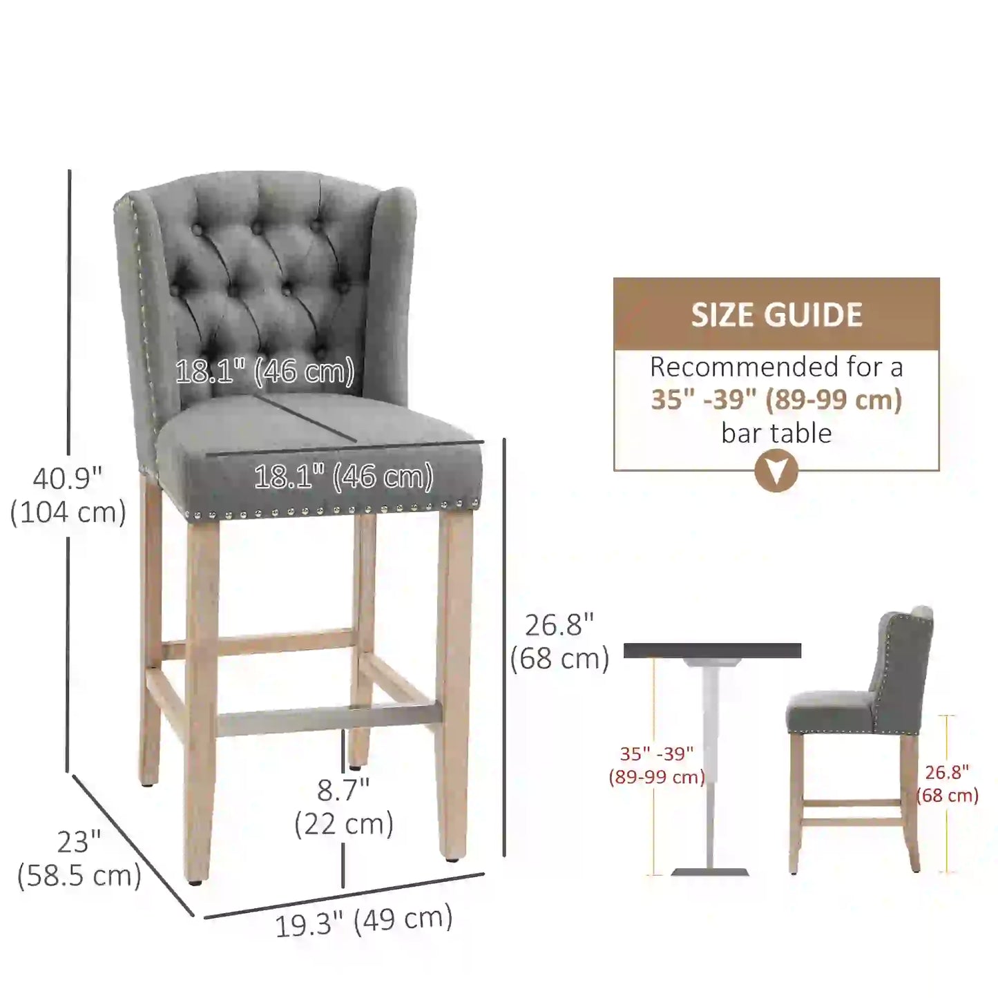 Counter Height Bar Stools Set of 2, Upholstered, Grey Bar Stools at Gallery Canada