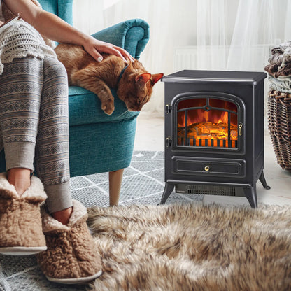 16" Freestanding Electric Fireplace Heater, Wood Flame, 750/1500W, Black Electric Fireplaces at Gallery Canada