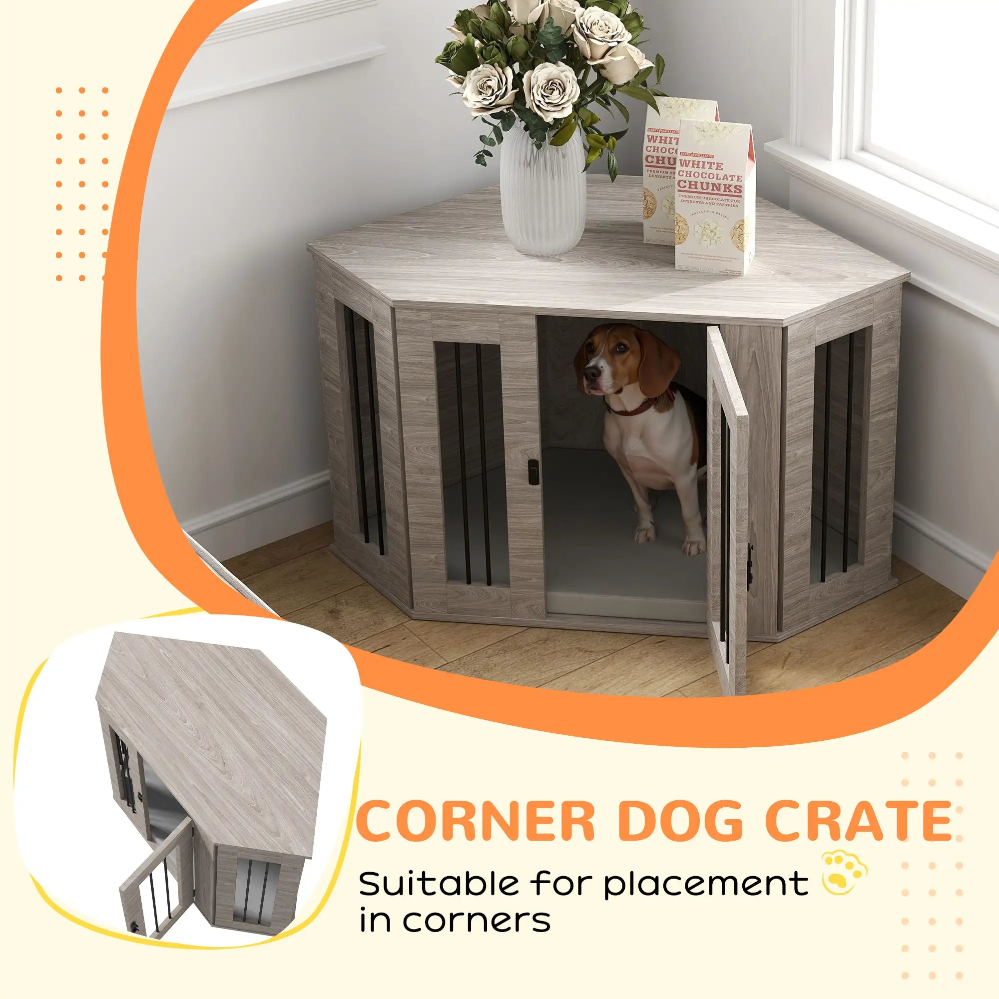 Dog Crate Furniture with Cushion, 41 Inch, Corner Design End Table, Grey Houses, Kennels & Pens at Gallery Canada