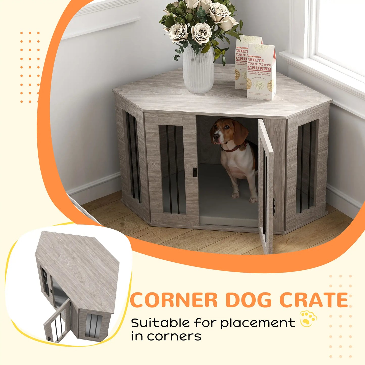 Dog Crate Furniture with Cushion, 41 Inch, Corner Design End Table, Grey Houses, Kennels & Pens at Gallery Canada