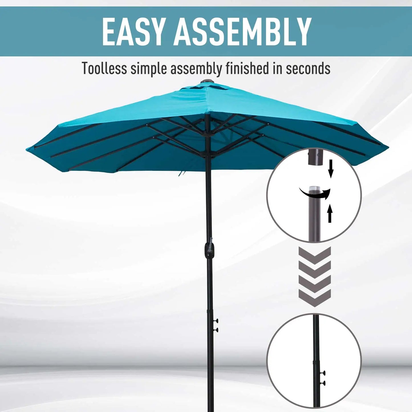 15ft Double-Sided Patio Umbrella, Twin Canopy, Crank, Sky Blue Sun Umbrellas at Gallery Canada