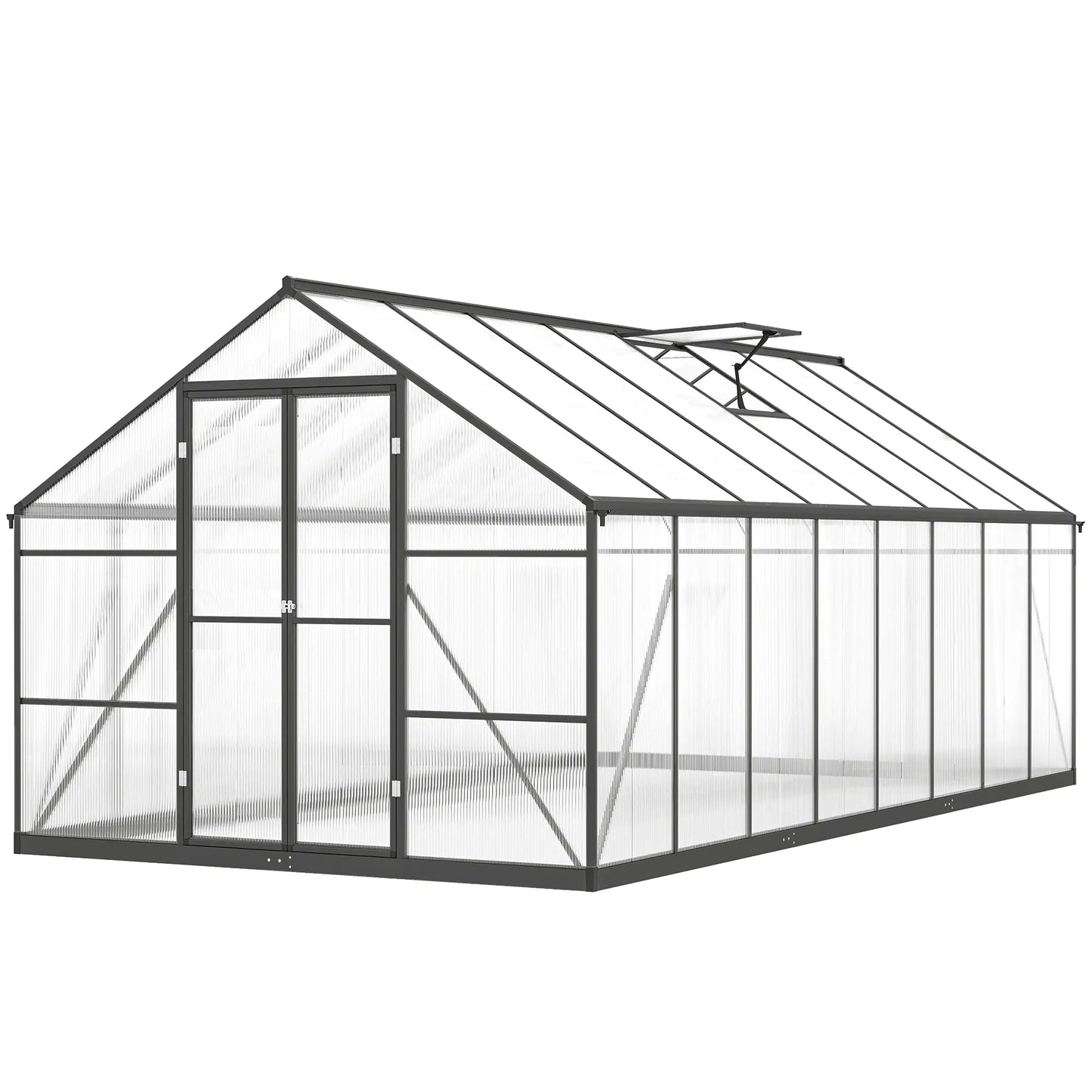 Polycarbonate Greenhouse, Walk-In With Windows, 8' x 16' x 7', Dark Grey