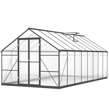 Polycarbonate Greenhouse, Walk-In With Windows, 8' x 16' x 7', Dark Grey