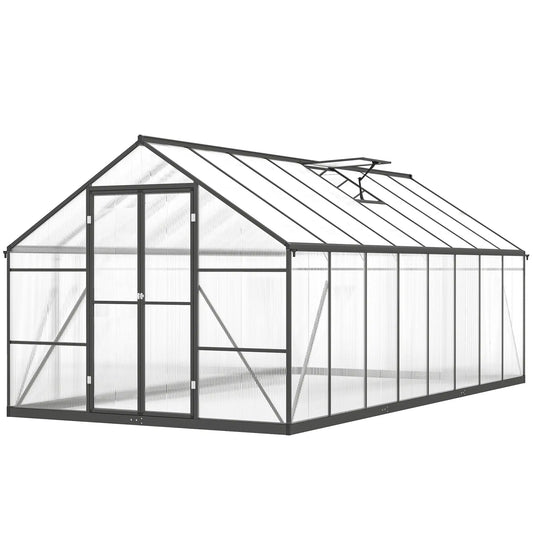 Polycarbonate Greenhouse, Walk-In With Windows, 8' x 16' x 7', Dark Grey