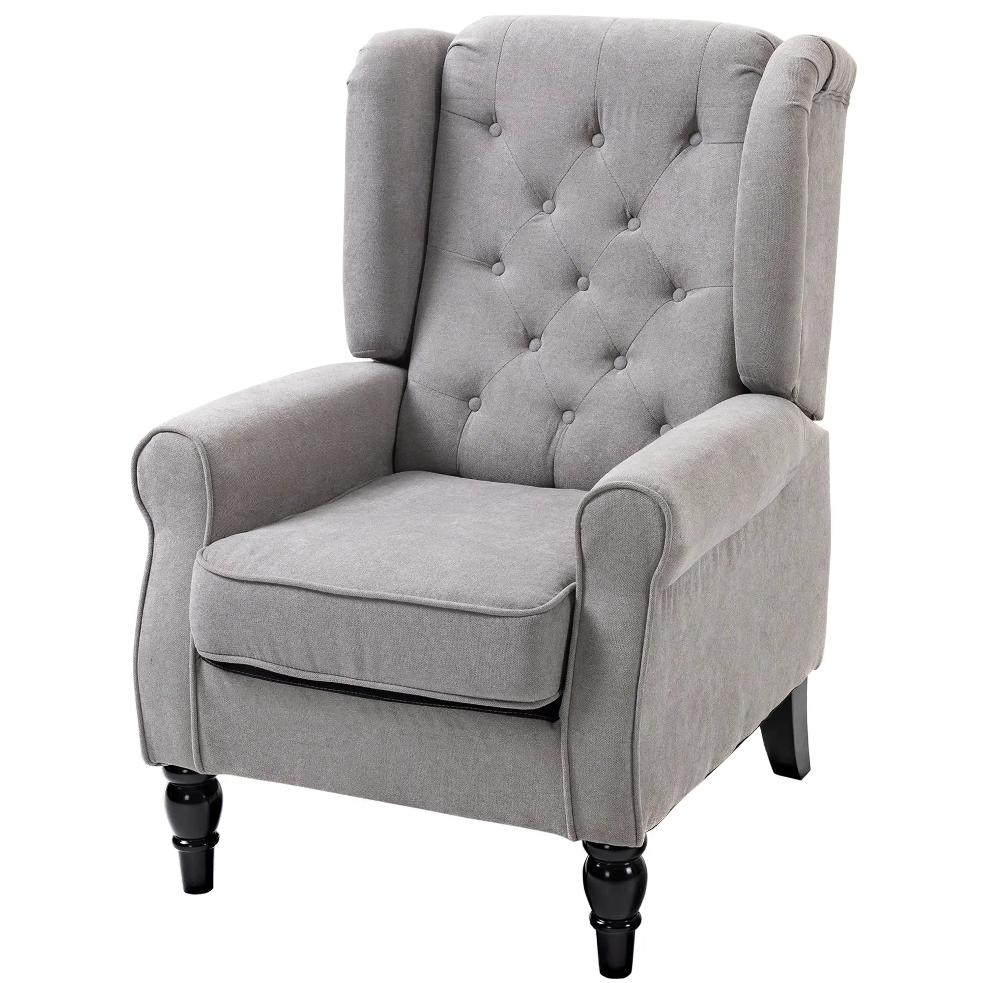 Fabric Accent Chair, Button Tufted Armchair, Modern Living Room, Wood Legs, Grey Accent Chairs at Gallery Canada