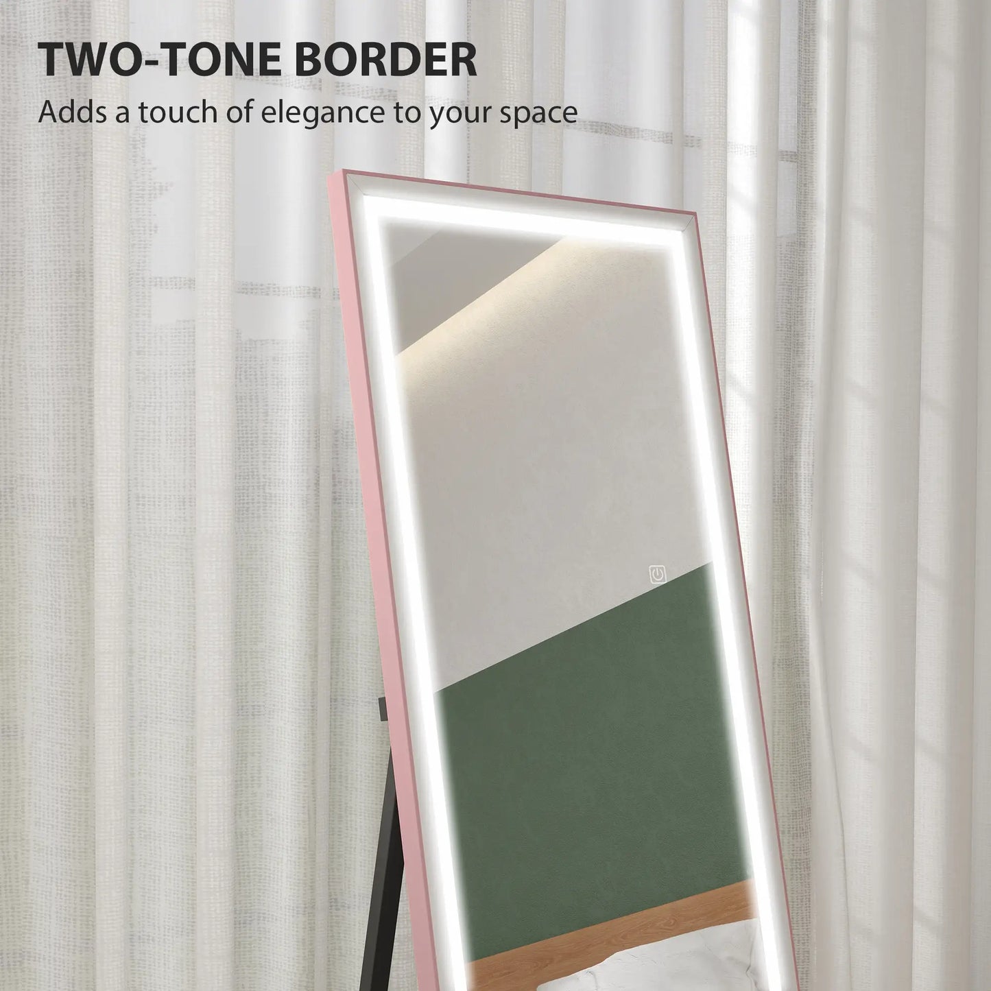 LED Mirror with Dimmable 3 Color Lights, 64" x 21", Pink Full Length Mirrors at Gallery Canada