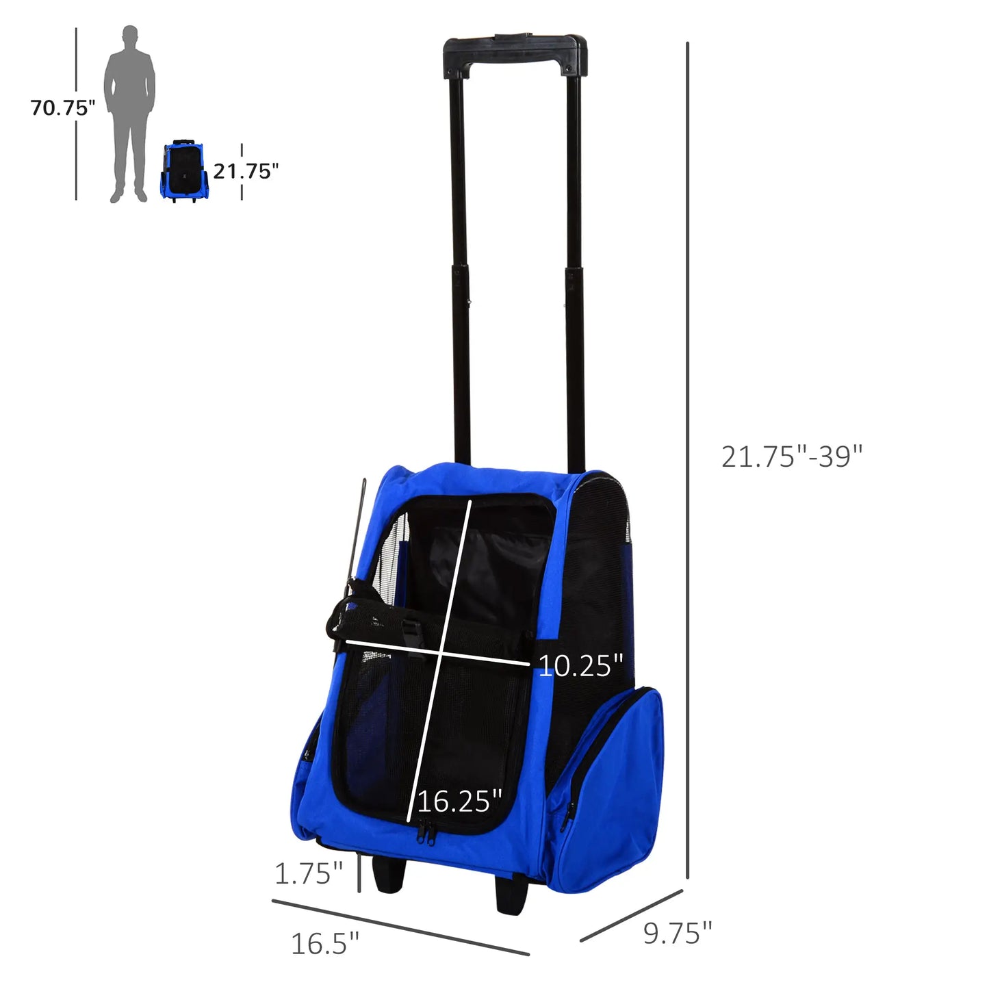 2-in-1 Pet Luggage Box Backpack Carrier, Rolling Wheel, Blue Dog Bike Trailers & Strollers at Gallery Canada