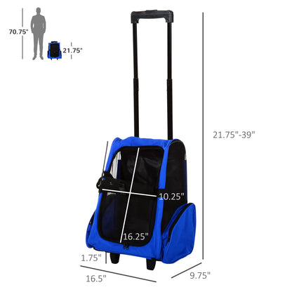 2-in-1 Pet Luggage Box Backpack Carrier, Rolling Wheel, Blue Dog Bike Trailers & Strollers at Gallery Canada