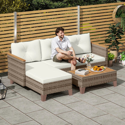 3 Piece L-Shaped Patio Furniture Set, Wood Top Coffee Table, Cream Patio Furniture Sets at Gallery Canada