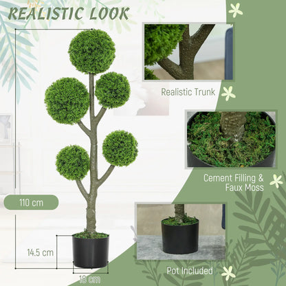 43.3" Artificial Ball Cypress Topiary Tree, Indoor Outdoor Plant In Pot, Green Artificial Trees at Gallery Canada