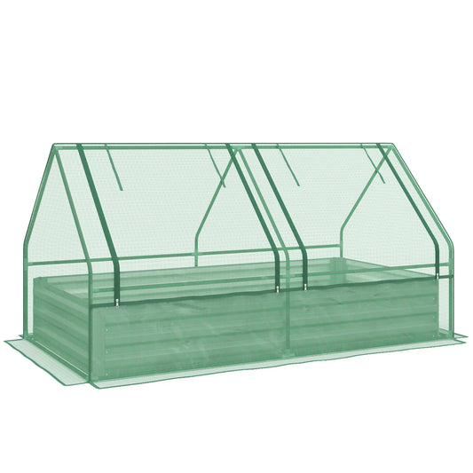 6' x 3' Metal Planter Box with Cover, Raised Garden Bed, Green and Silver Mini Greenhouses Green and Silver at Gallery Canada