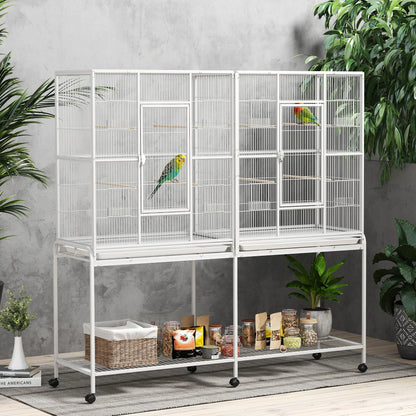 64" Large Rolling Bird Cage, Detachable Stand, Storage Shelf, White Bird Cages at Gallery Canada