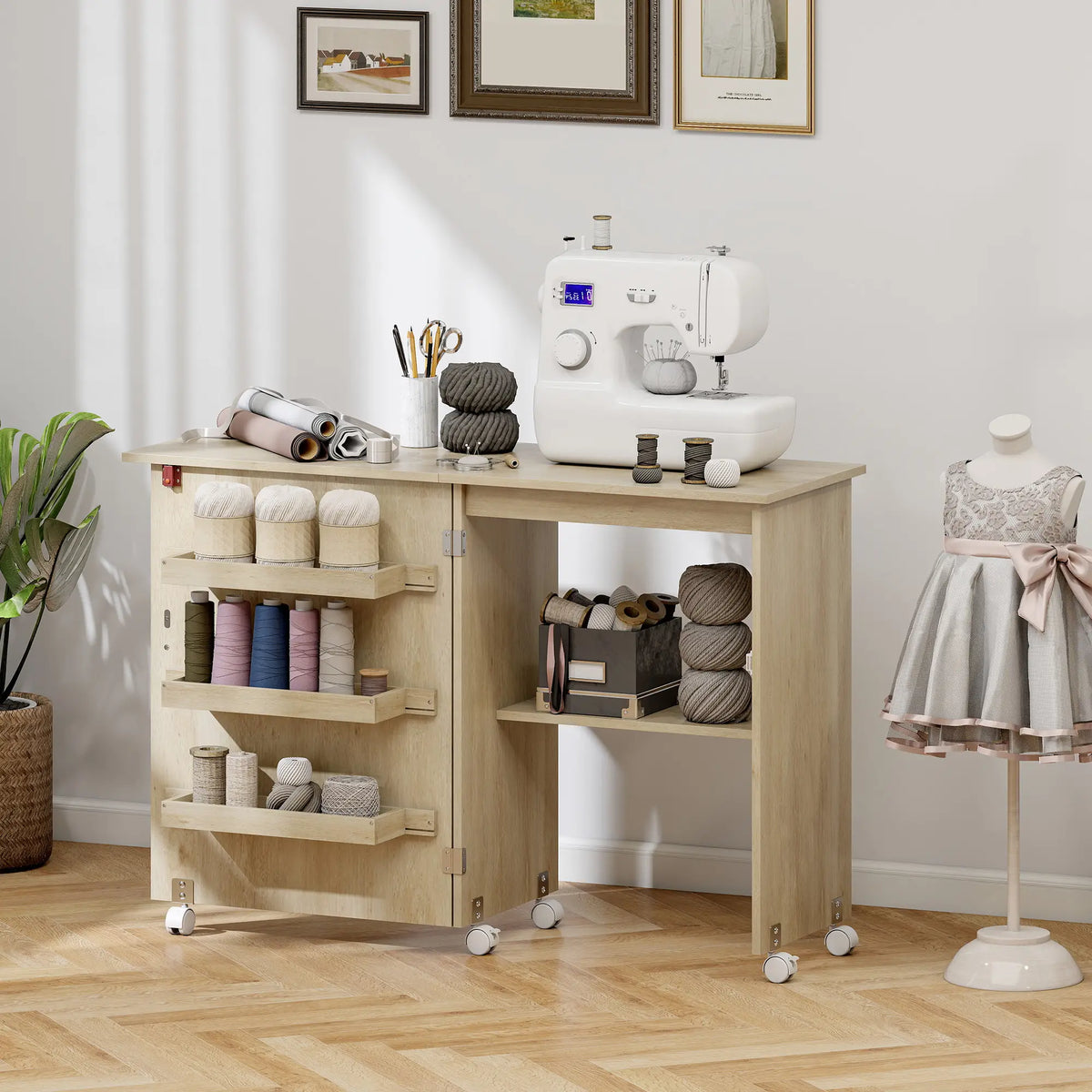 Sewing Machine Cabinet, Folding Table with Storage, Nature Wood Storage Cabinets at Gallery Canada