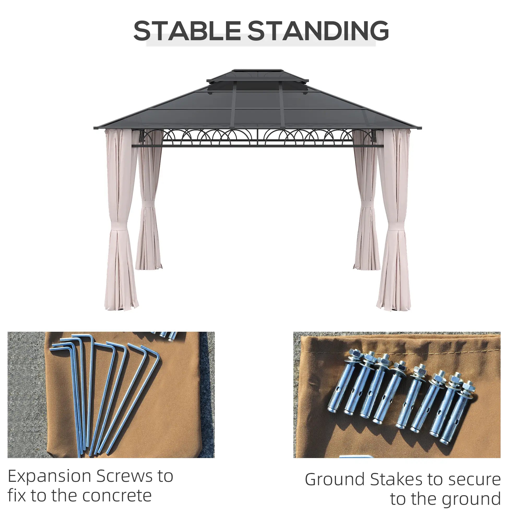 10' x 12' Hardtop Gazebo, Steel Frame, Nettings, Curtains, Khaki Gazebos at Gallery Canada