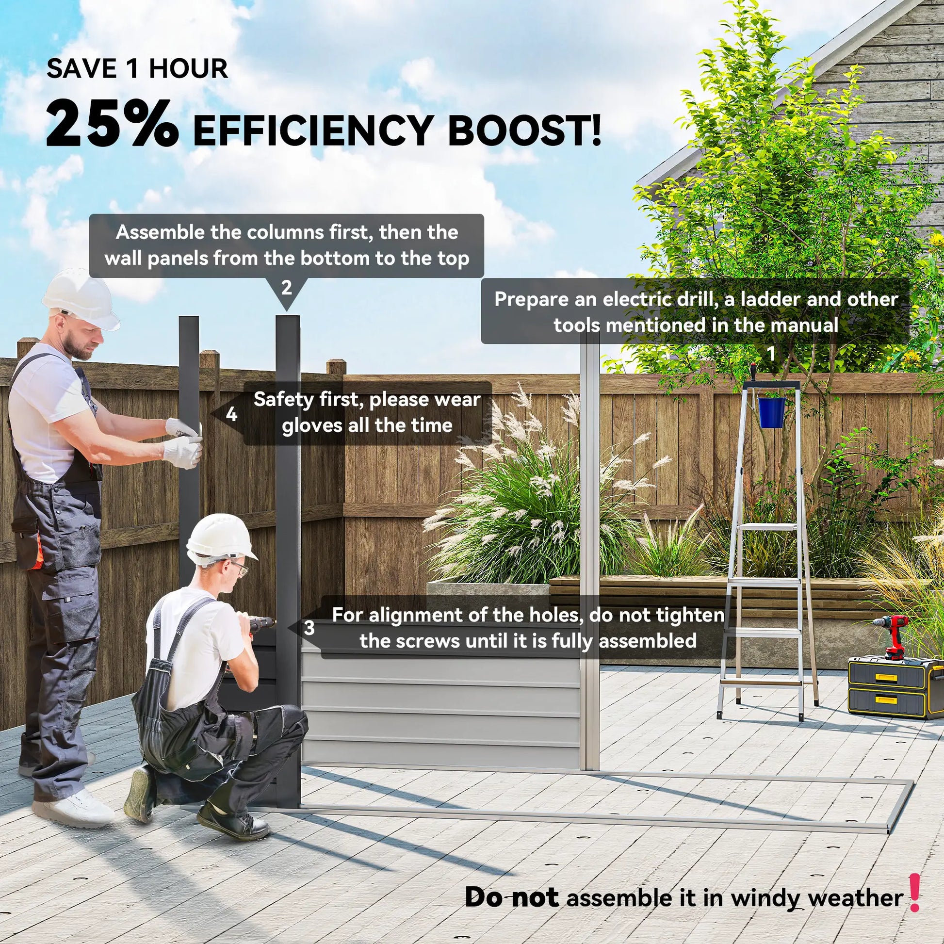 8 x 4FT Galvanized Metal Garden Shed, Double Doors, 2 Vents, Grey Sheds at Gallery Canada