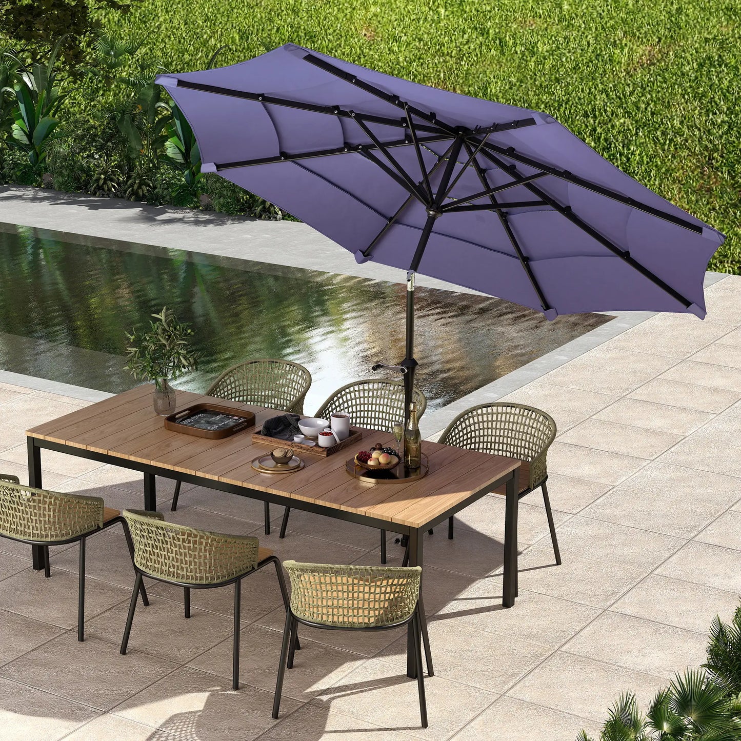 10.7FT Patio Umbrella, 8 Ribs, Crank, Push Button Tilt, Purple Sun Umbrellas at Gallery Canada
