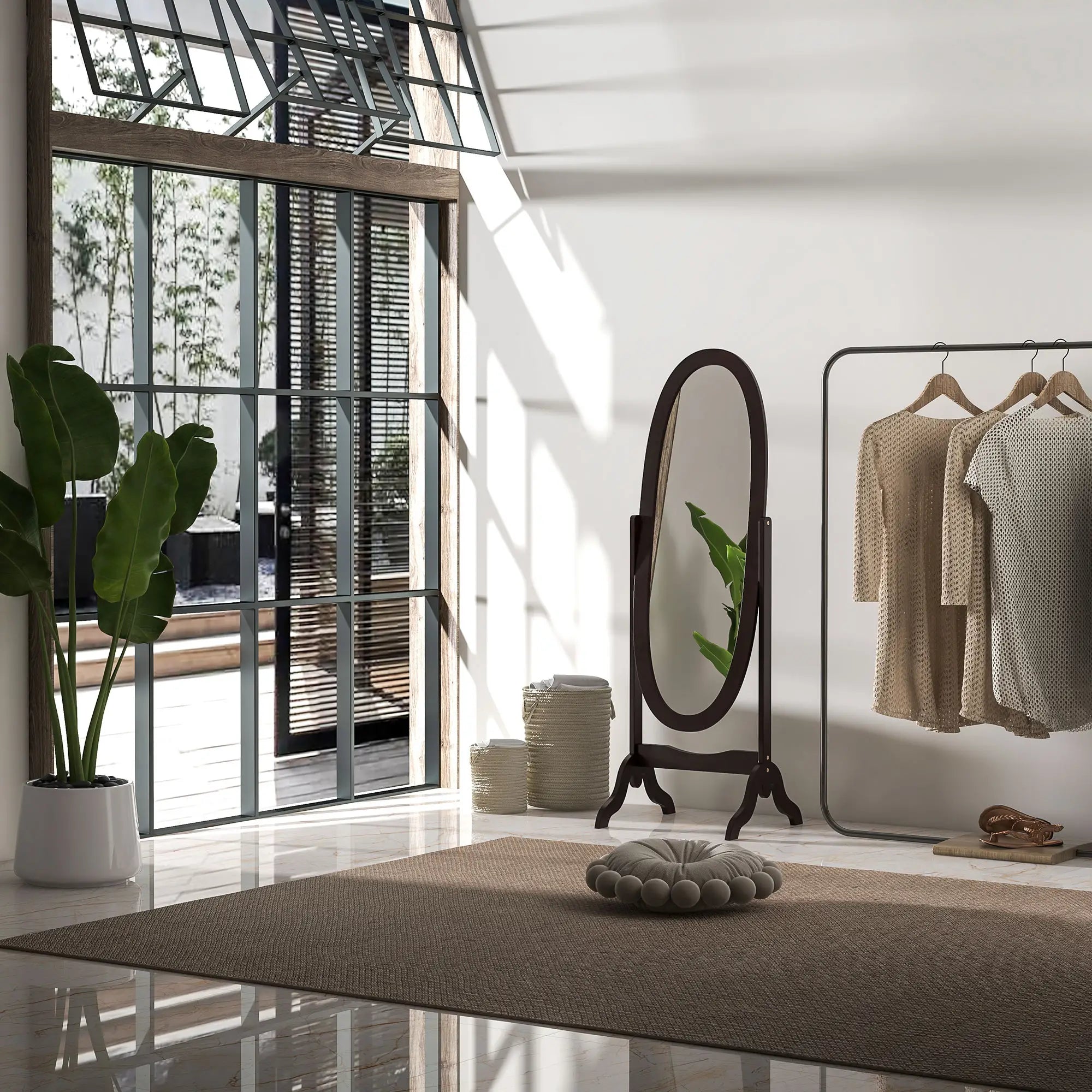 Full Length Floor Mirror, Adjustable Angle Oval Frame, 60x24 Inches Full Length Mirrors at Gallery Canada