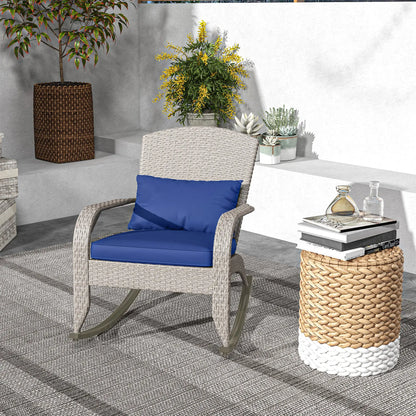 Outdoor Wicker Rocking Chair With Cushion, Dark Blue Patio Chairs at Gallery Canada