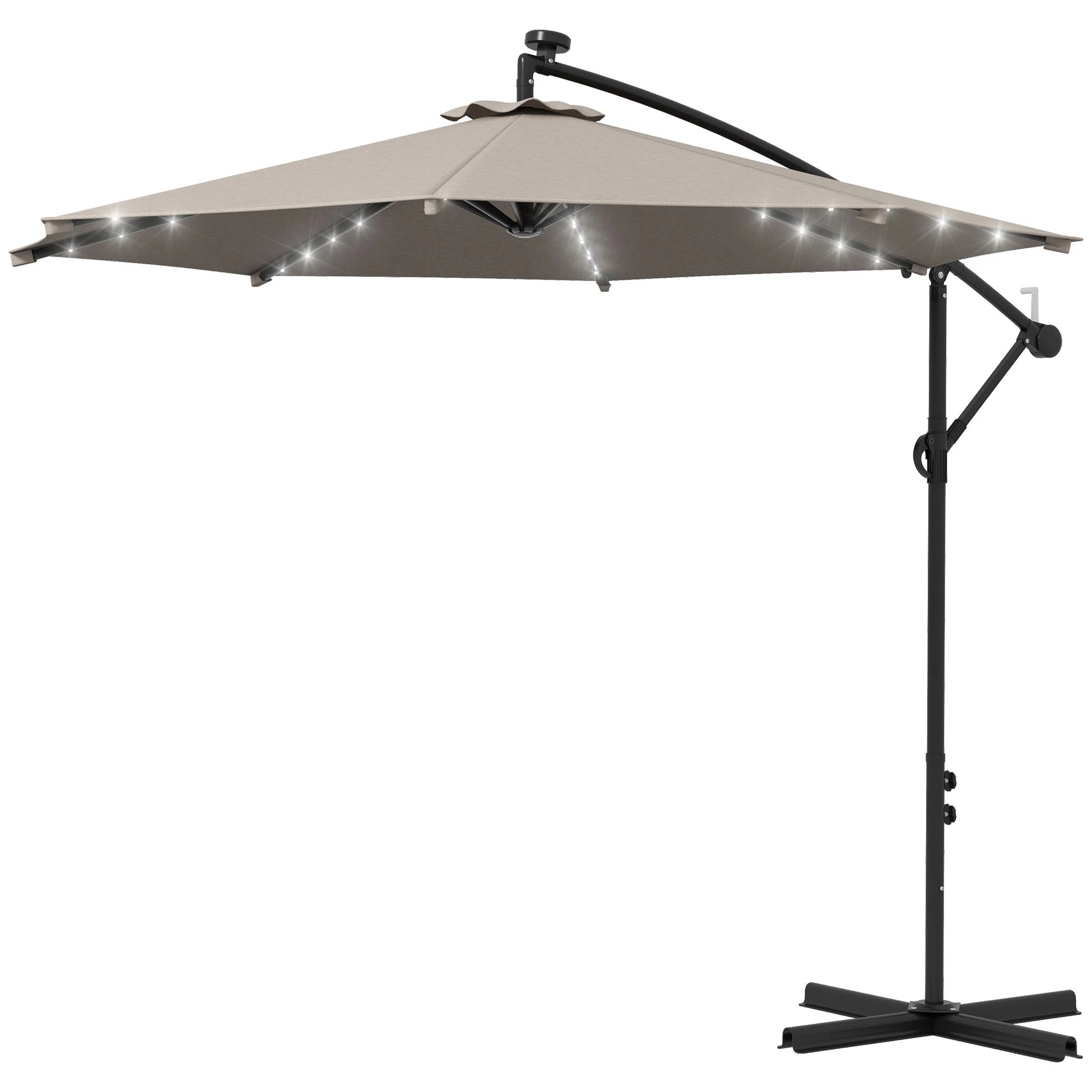 10ft Outdoor Cantilever Umbrella, Solar Lights, Adjustable Angle, Khaki Cantilever Umbrellas Khaki at Gallery Canada