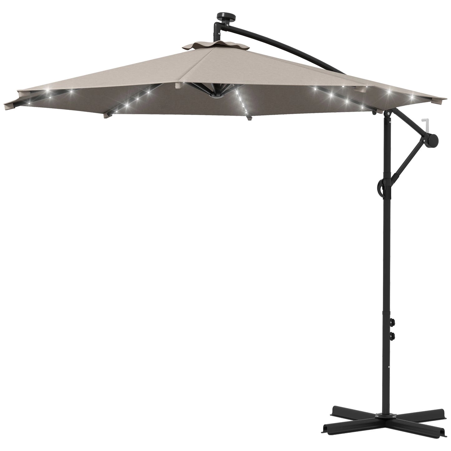 10ft Outdoor Cantilever Umbrella, Solar Lights, Adjustable Angle, Khaki Cantilever Umbrellas Khaki at Gallery Canada