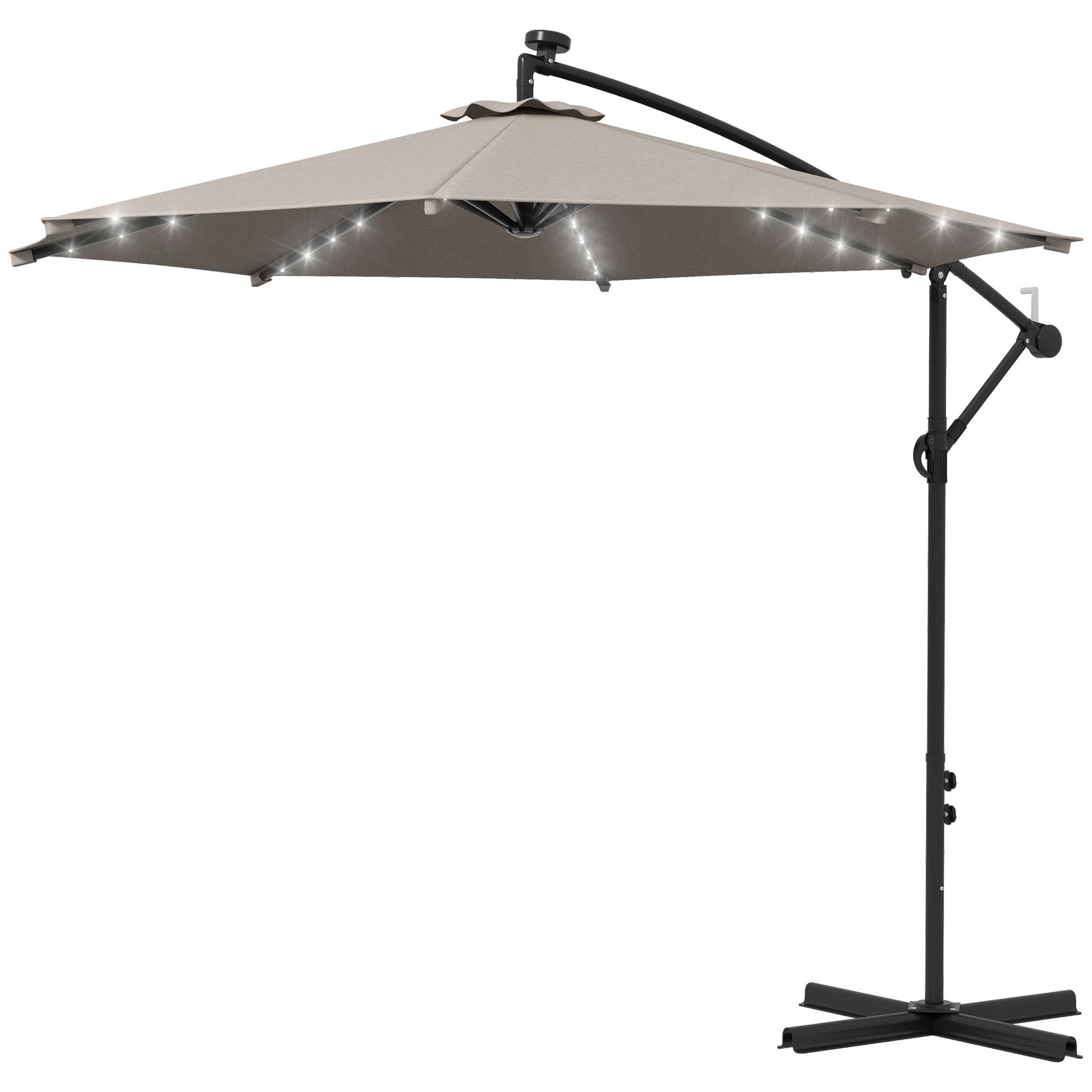 10ft Outdoor Cantilever Umbrella, Solar Lights, Adjustable Angle, Khaki Cantilever Umbrellas Khaki at Gallery Canada