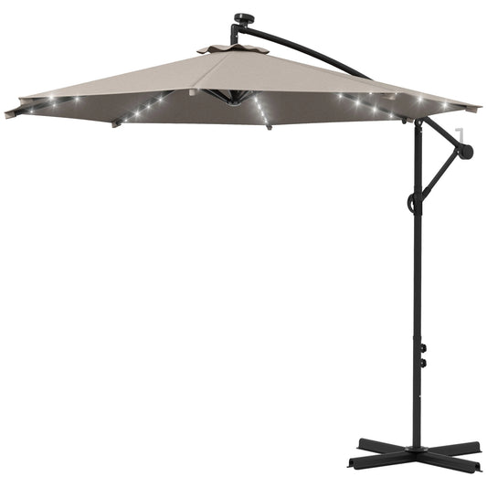 10ft Outdoor Cantilever Umbrella, Solar Lights, Adjustable Angle, Khaki Cantilever Umbrellas Khaki at Gallery Canada