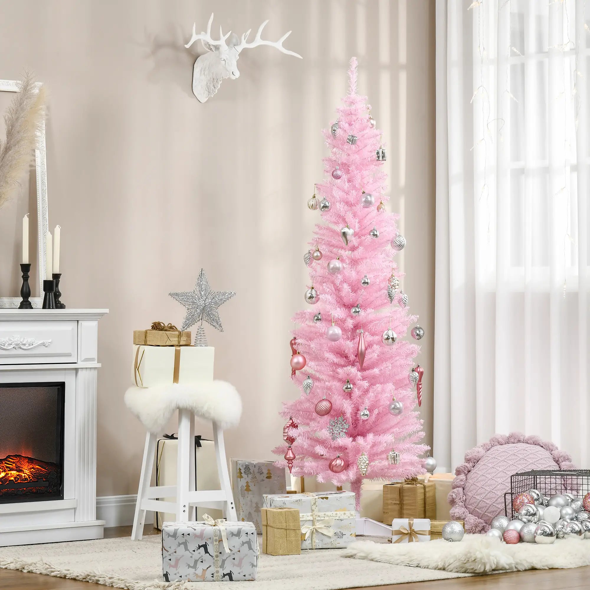6' Slim Artificial Christmas Tree, Realistic Branches, Sturdy Metal Stand, Pink Pencil Christmas Trees at Gallery Canada
