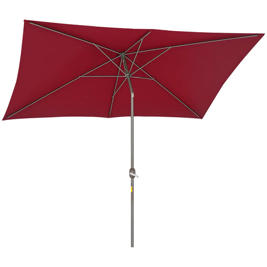 6.5x10ft Rectangle Patio Umbrella, Aluminum Frame, Crank Handle, Wine Red Sun Umbrellas Wine Red, Dark brown at Gallery Canada