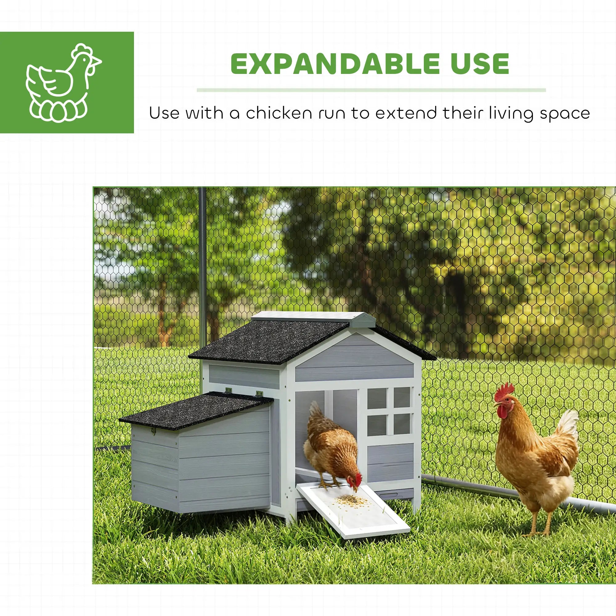 Wooden Chicken Coop With Nesting Box, Pull-Out Metal Tray, 36