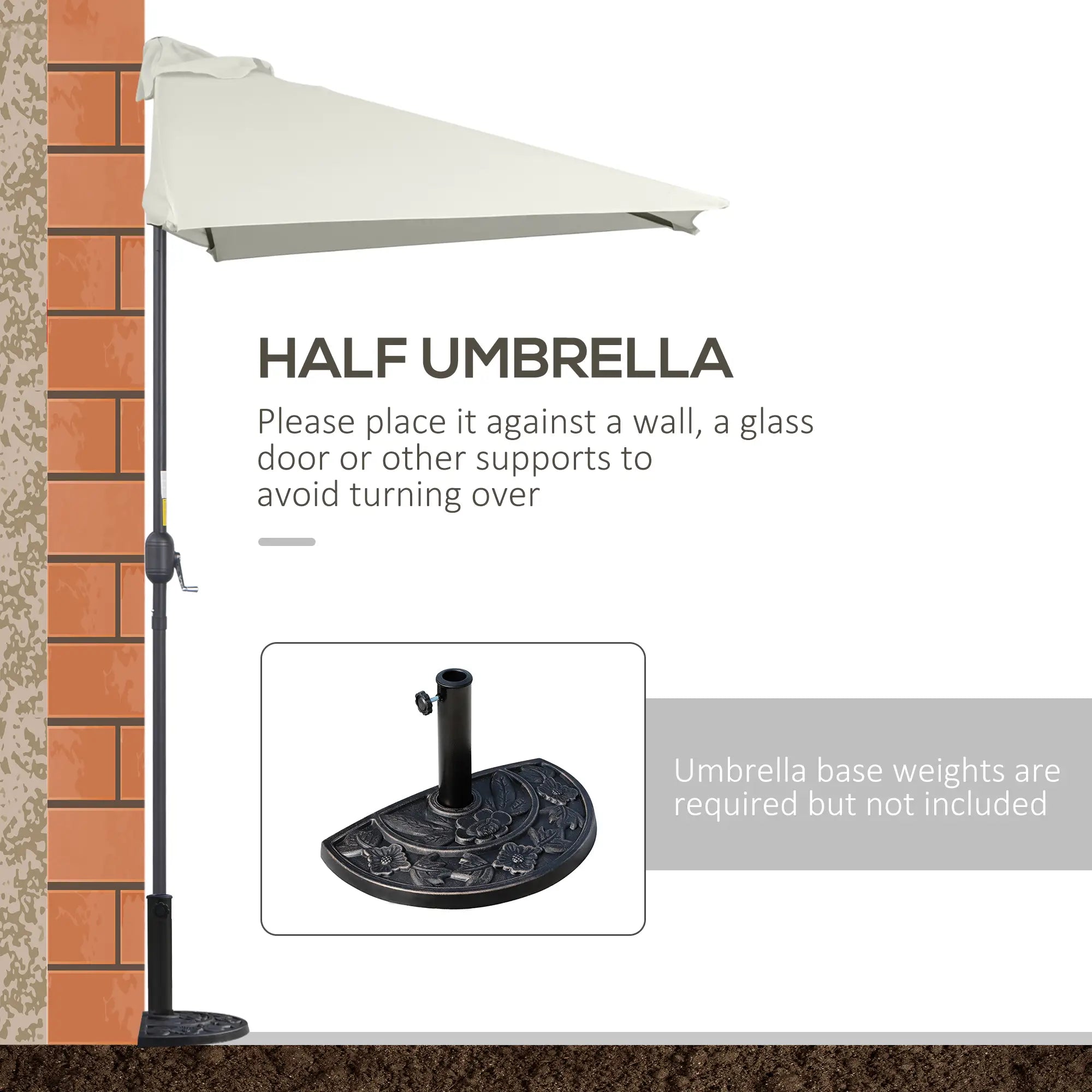 8ft Half Umbrella, Outdoor Balcony Parasol, 5 Ribs, Beige Sun Umbrellas at Gallery Canada
