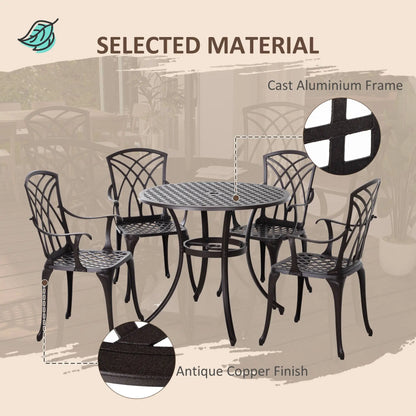 5-Piece Outdoor Dining Set, Cast Aluminum Table and Chairs, Brown Outdoor Dining Sets at Gallery Canada