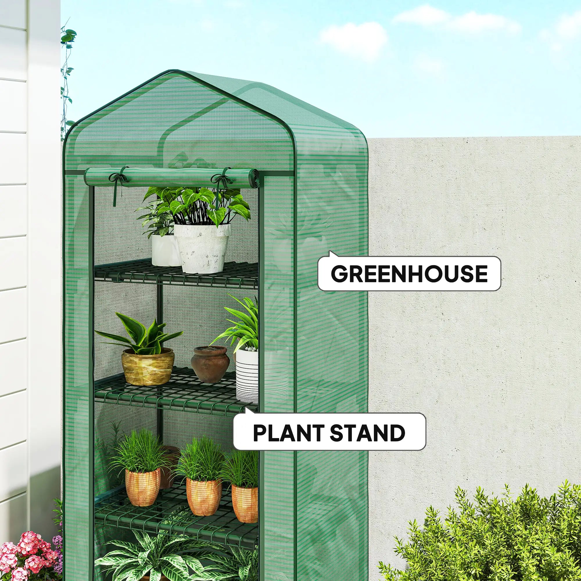 Portable Greenhouse, 4 Tier Shelves, PE Cover, Green Walk In Greenhouses at Gallery Canada