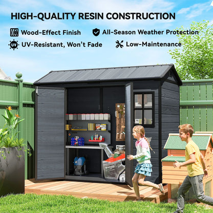 8 x 4 ft Dark Grey Resin Garden Shed, Wood-Effect Outdoor Storage, Dark Grey Sheds at Gallery Canada