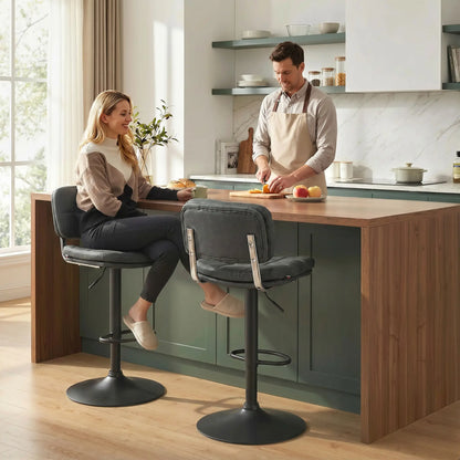 Bar Stools Set of 2, Swivel, Adjustable Height, PU Leather, PU Leather
